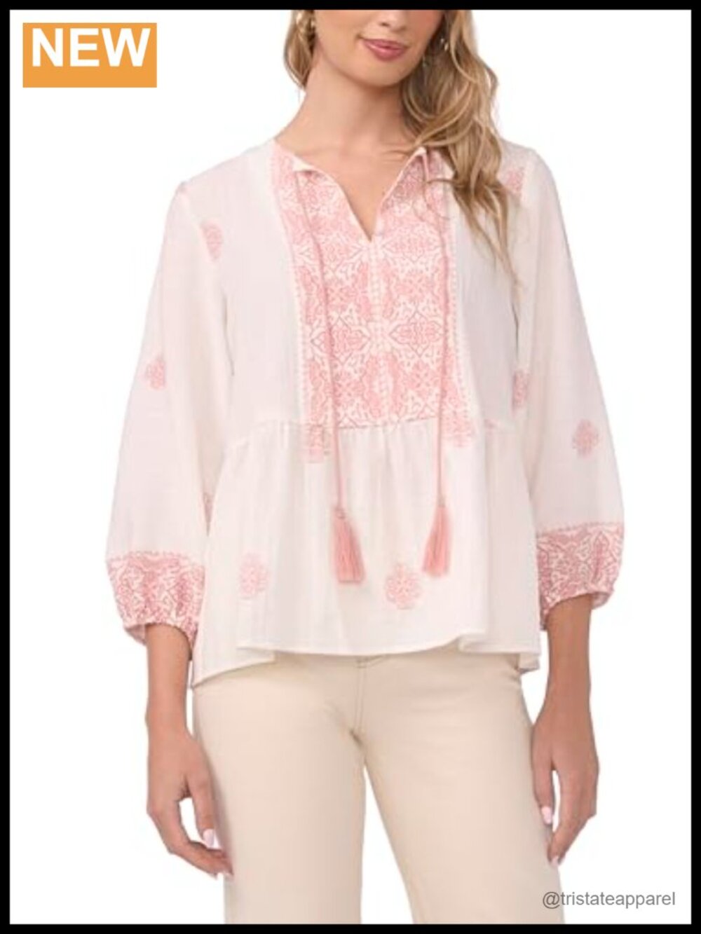 Peasant Blouse with Neck Tie Square Neck 100% Polyester